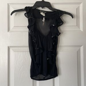 Black BEBE Sequins Ruffle Sheer Top